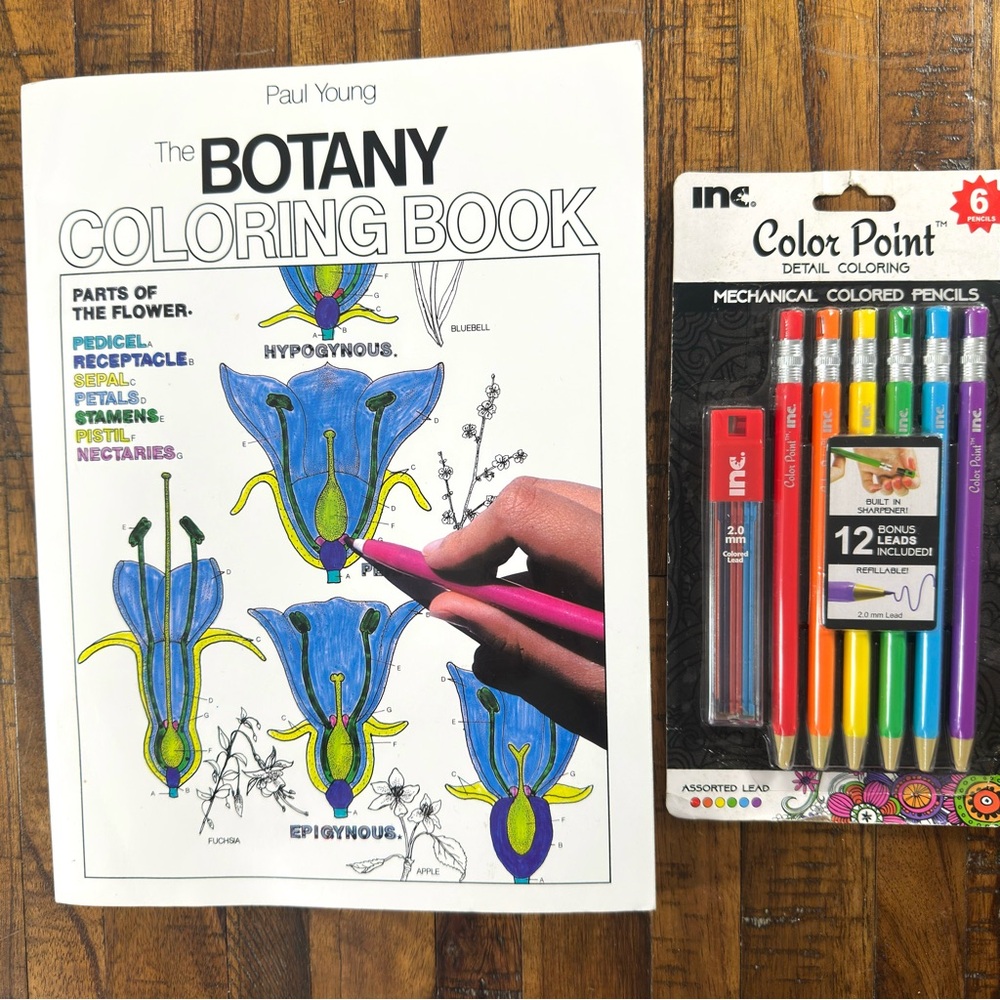Vintage 1982 Botany Coloring Book with‎ Colored Pencils Gift Set New 1st Edition
